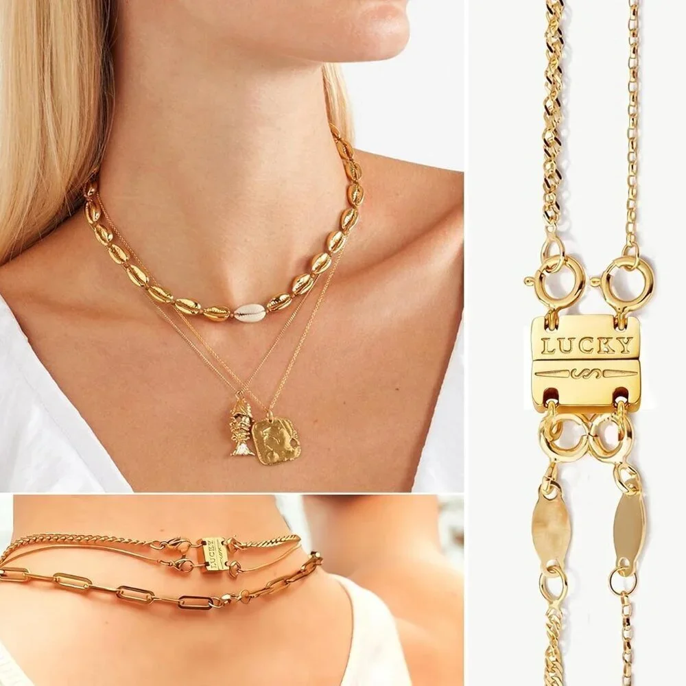 Lucky Necklace Layering Clasp 18K Gold and Silver Strong Multiple Necklace Clasp - Picture 4 of 8